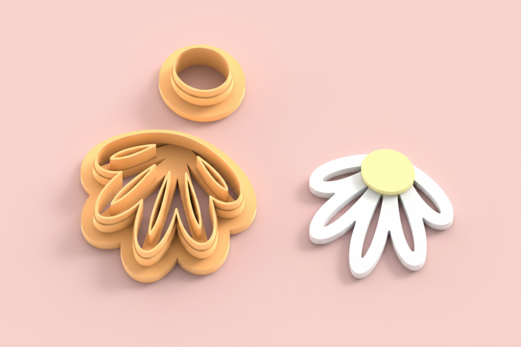 Emporte-pièce fleur pétales allongés + centre – lot de 2 – pâte polymère bijoux DIY – 25 à 45 mm – EP-380 – fabriqué en France