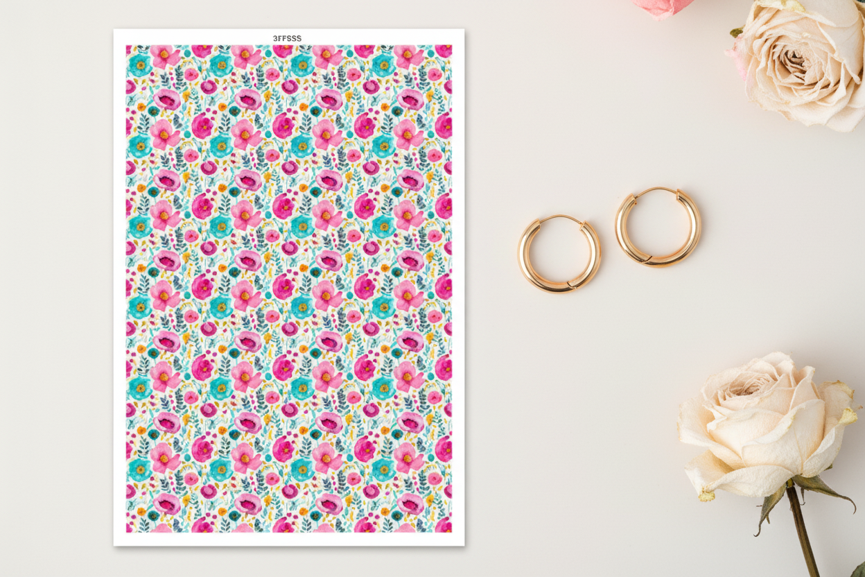 Feuille de transfert fleurs pour pâte polymère  – 10 × 14 cm – DIY bijoux. TF29