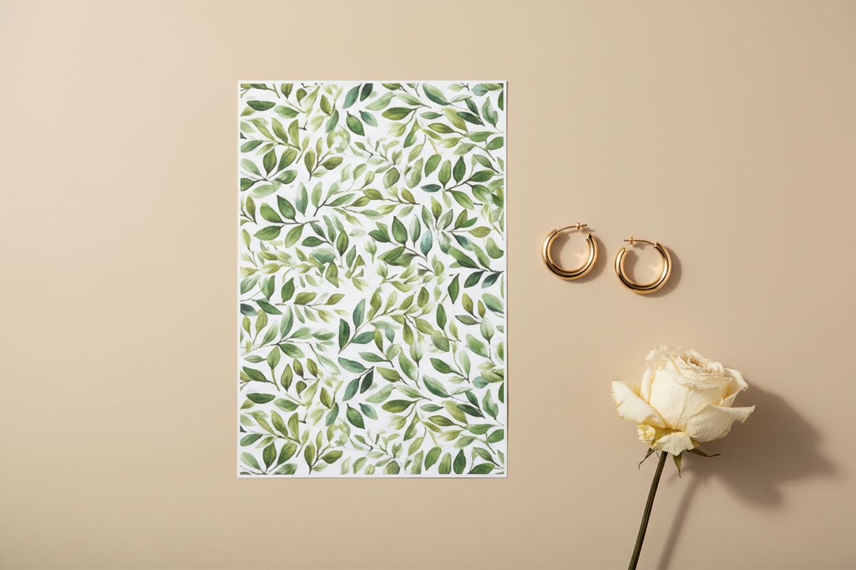 Feuille de transfert feuillage pour pâte polymère  – 10 × 14 cm – DIY bijoux. TF27