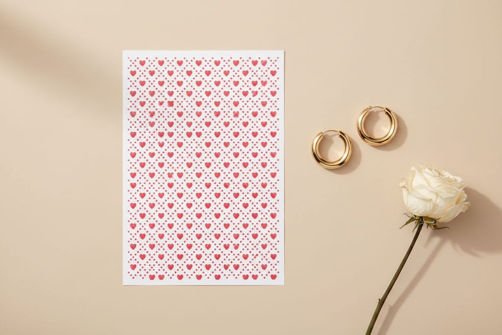 Feuille de transfert coeur pour pâte polymère  – 10 × 14 cm – DIY bijoux. TF24