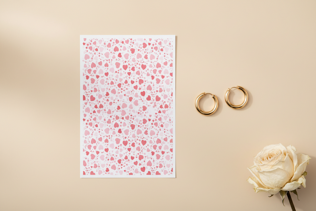 Feuille de transfert coeur pour pâte polymère  – 10 × 14 cm – DIY bijoux. TF22