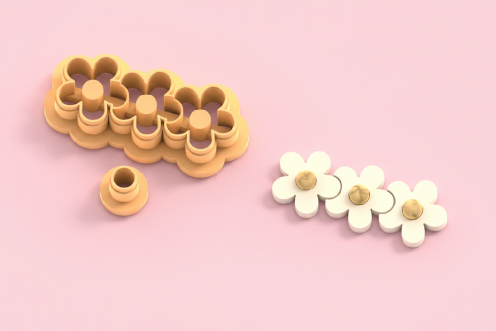 Emporte-pièce barrette fleurs – pâte polymère bijoux DIY – 40 à 60 mm – EP-385 – fabriqué en France