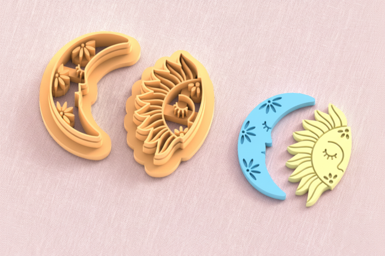 Emporte-pièce lune & soleil pampilles – pâte polymère bijoux DIY – 30 à 50 mm – EP-389 – fabriqué en France