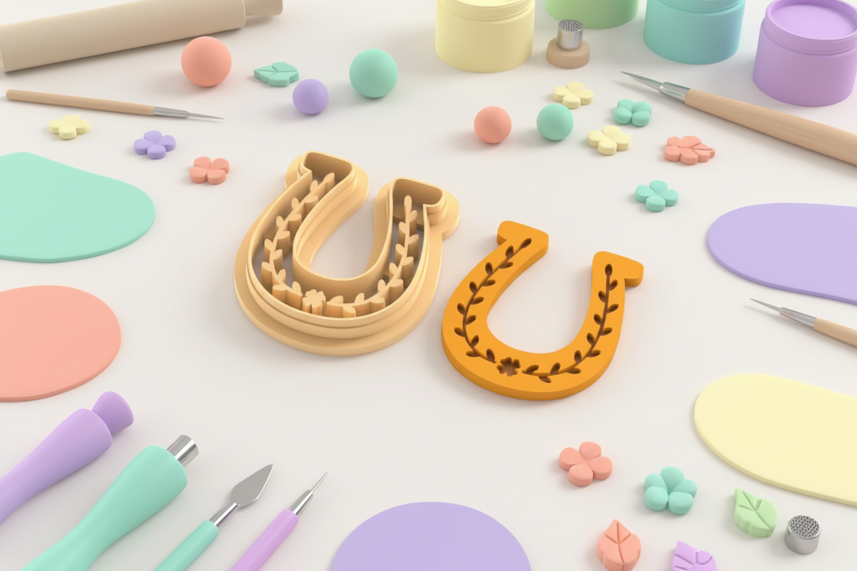 Emporte-pièce fer à cheval floral pampille – pâte polymère bijoux DIY – 25 à 51 mm – EP-391 – fabriqué en France