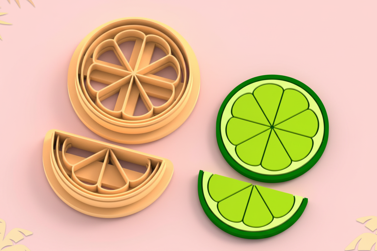 Emporte-pièce agrume citron rond & demi Lot de 2 – pâte polymère bijoux DIY – 25 à 45 mm – EP-397 – fabriqué en France