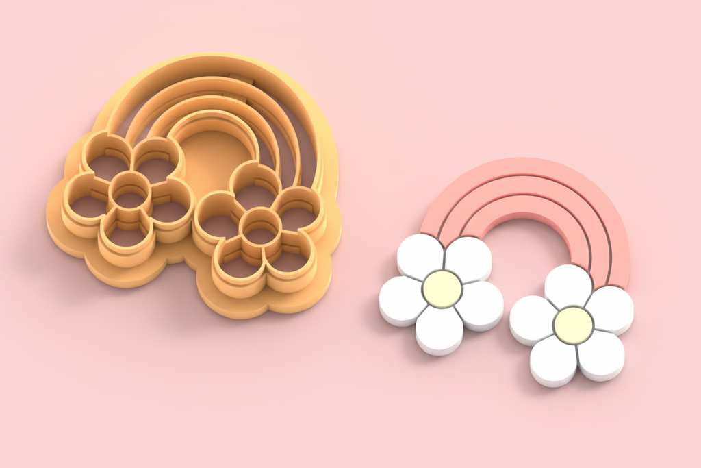 Emporte-pièce arc-en-ciel fleurs pampille – pâte polymère bijoux DIY – 25 à 45 mm – EP-400 – fabriqué en France