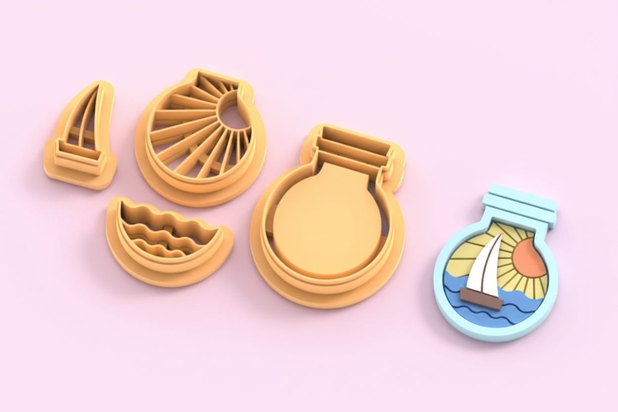Emporte-pièce souvenirs bord de mer en bouteille DIY – lot de 4 – 30 à 50 mm – EP-462