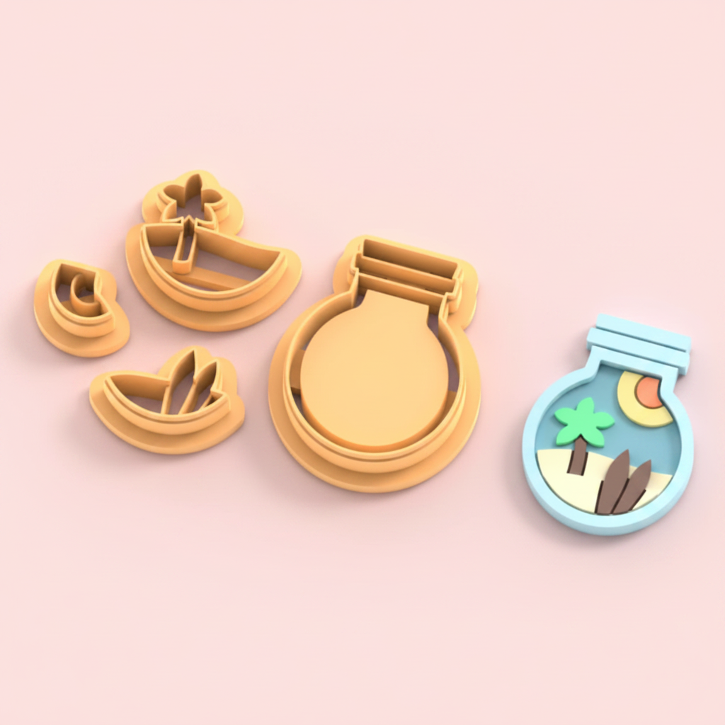 Emporte-pièce île paradisiaque en bouteille DIY – lot de 4 – 30 à 50 mm – EP-463