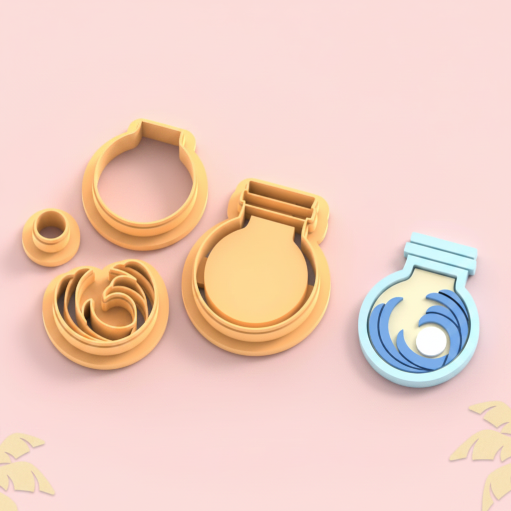 Emporte-pièce vague en bouteille et perle DIY – lot de 4 – 30 à 50 mm – EP-465