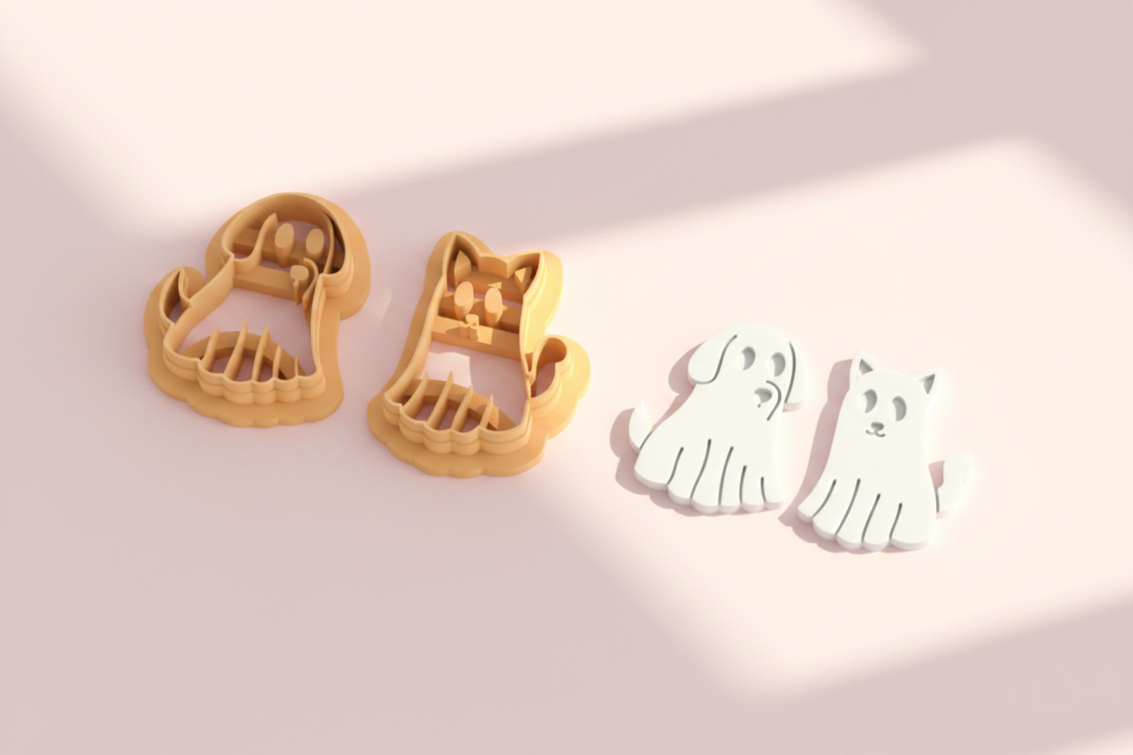 Emporte-pièces Chien et Chat fantômes kawaii – Lot de 2 – 25 à 45 mm – EP-615