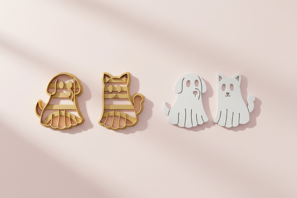 Emporte-pièces Chien et Chat fantômes kawaii – Lot de 2 – 25 à 45 mm – EP-615