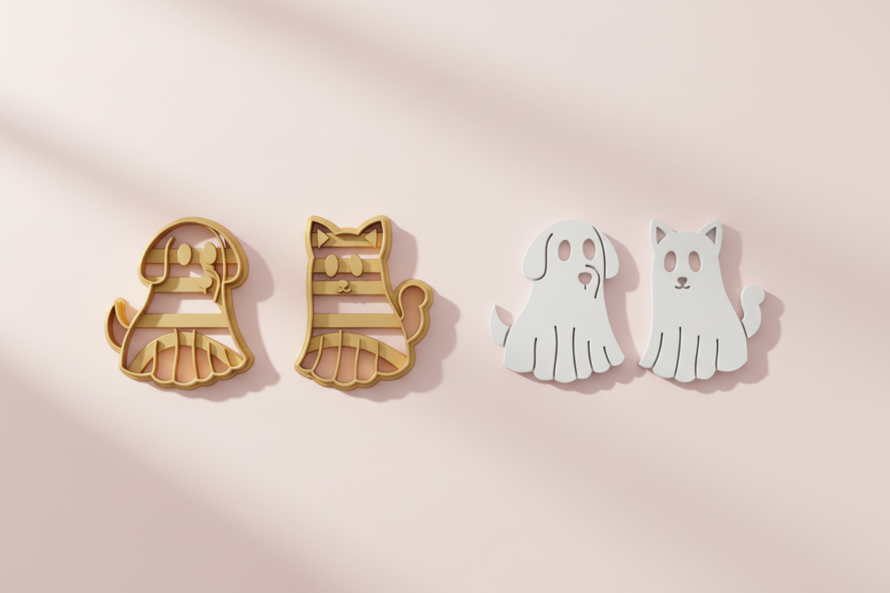Emporte-pièces Chien et Chat fantômes kawaii – Lot de 2 – 25 à 45 mm – EP-615