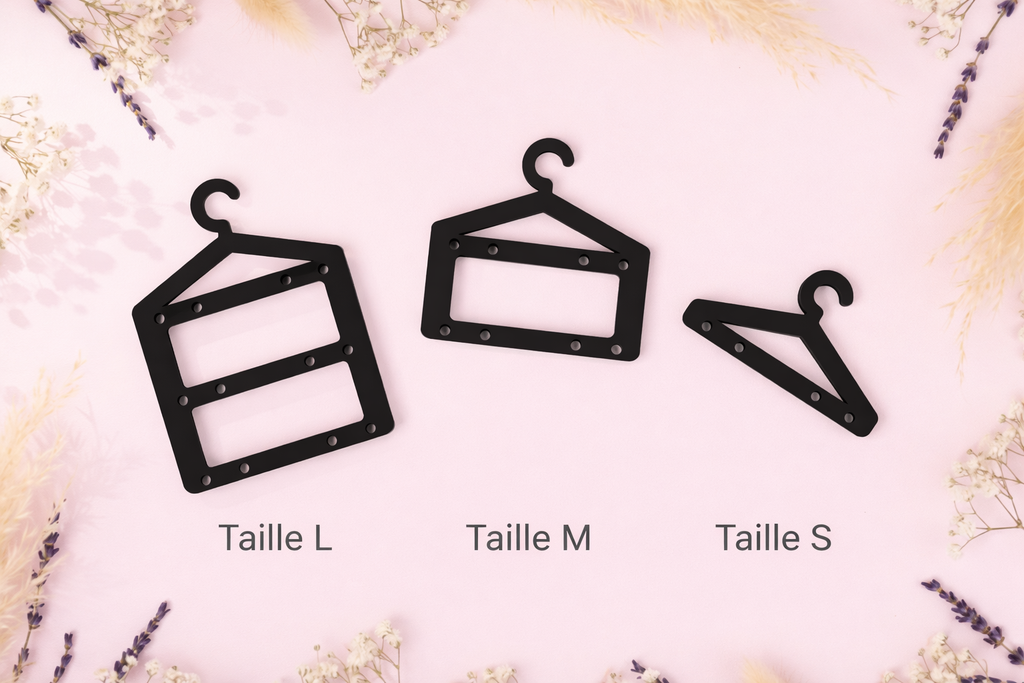 Lot de 5 Cintres – support boucles d’oreilles et pampilles – 3 tailles disponibles – personnalisable – fabriqué en France