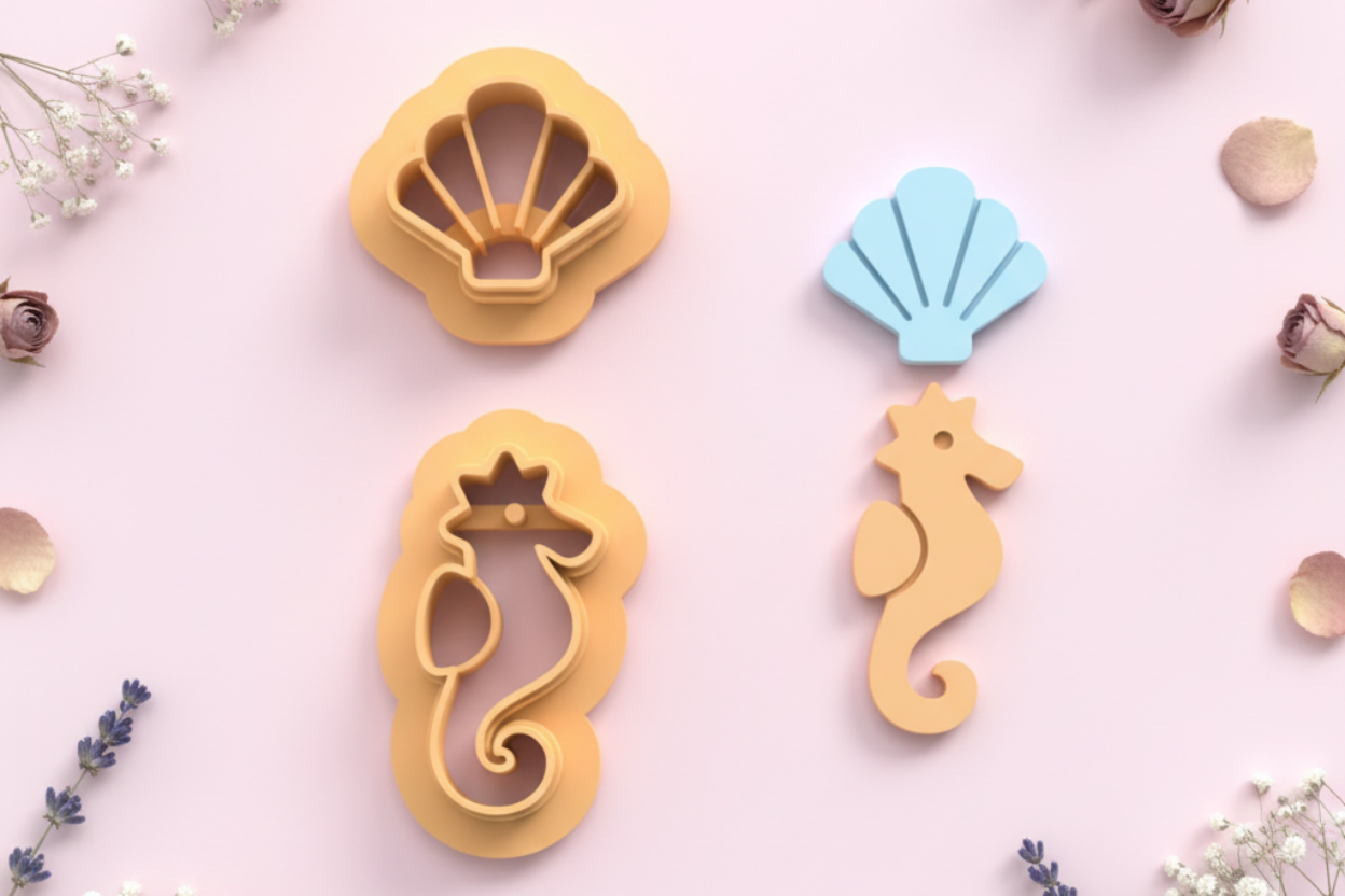 Emporte-pièce hippocampe et coquillage DIY – lot de 2 – 30 à 50 mm – EP-468