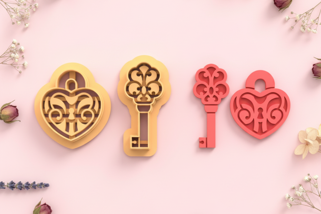 Emporte-pièce cœur et clé vintage DIY – lot de 2 – 30 à 50 mm – EP-481