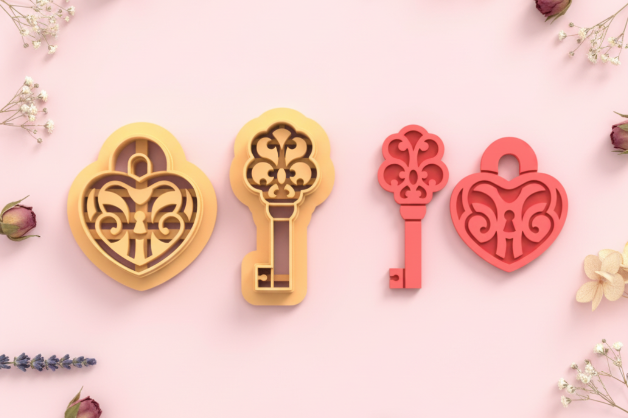 Emporte-pièce cœur et clé vintage DIY – lot de 2 – 30 à 50 mm – EP-481