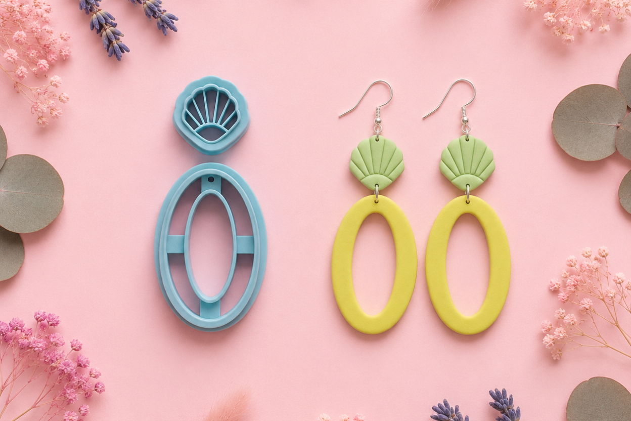 Emporte-pièce lot de 2 coquillage & ovale élégant – bijoux DIY – 35 à 55 mm – EP-489