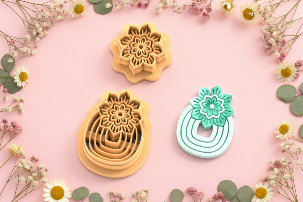 Emporte-pièce boucle d’oreille arc & fleur mandala – bijoux pâte polymère – 30 à 50 mm – EP-205