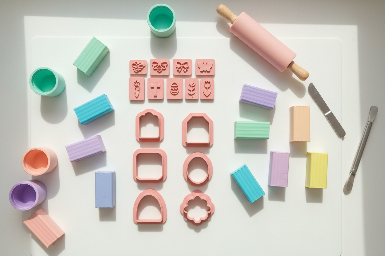 Kit emporte-pièces Pâques pâte polymère – set bijoux DIY – moules fleurs œuf papillon abeille – outils création boucles d’oreilles – idée cadeau