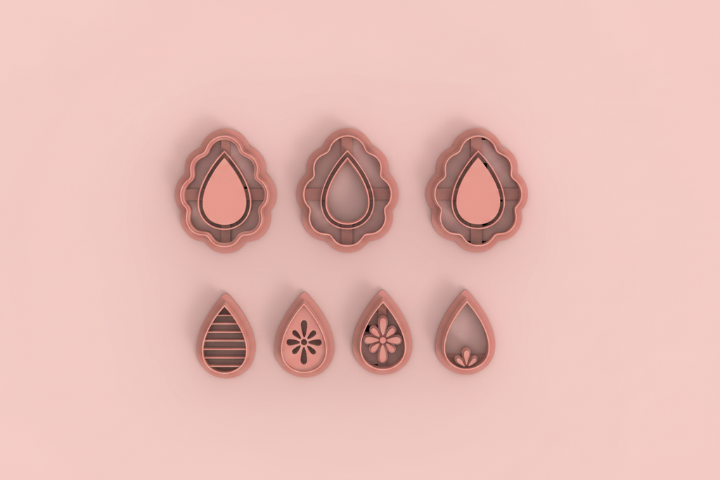 Lot de 7 emporte-pièces goutte fleur texturée – pâte polymère bijoux – effet relief élégant – DIY boucles d’oreilles
