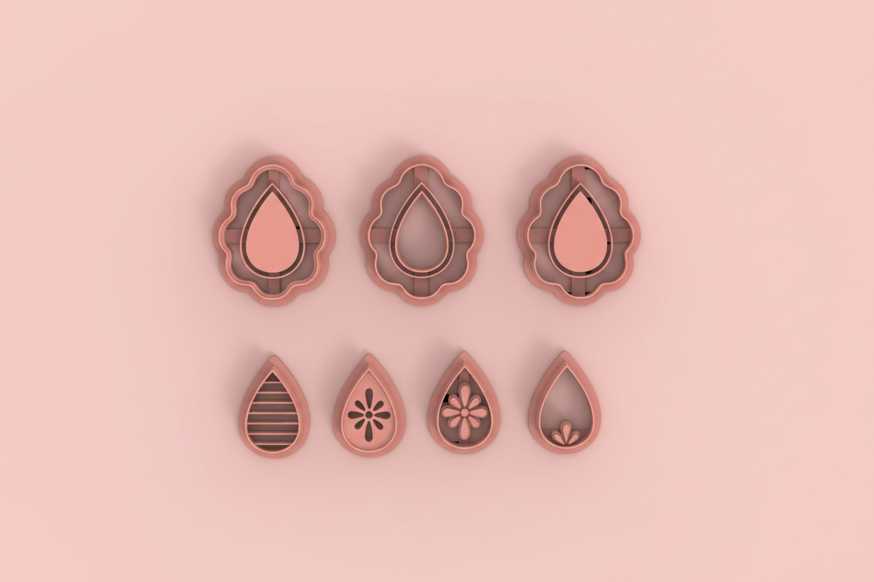 Lot de 7 emporte-pièces goutte fleur texturée – pâte polymère bijoux – effet relief élégant – DIY boucles d’oreilles