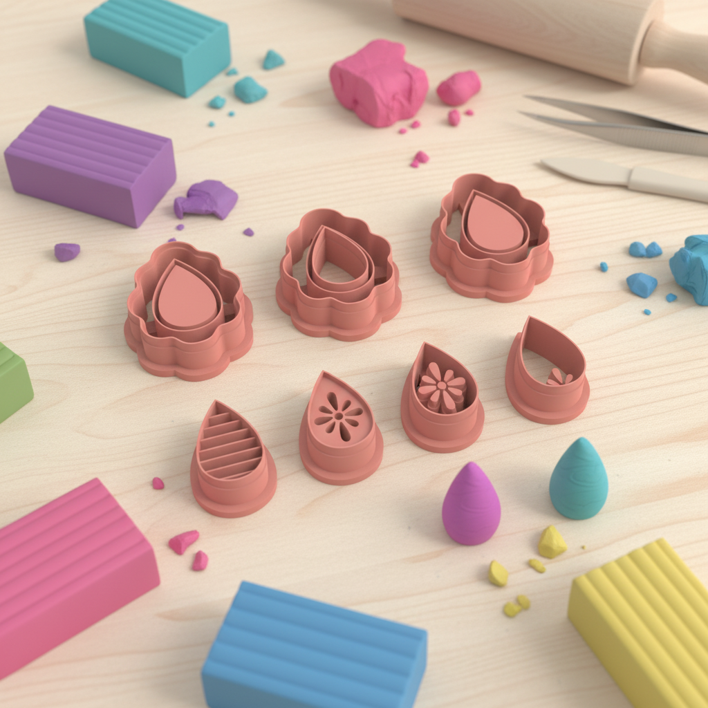 Lot de 7 emporte-pièces goutte fleur texturée – pâte polymère bijoux – effet relief élégant – DIY boucles d’oreilles