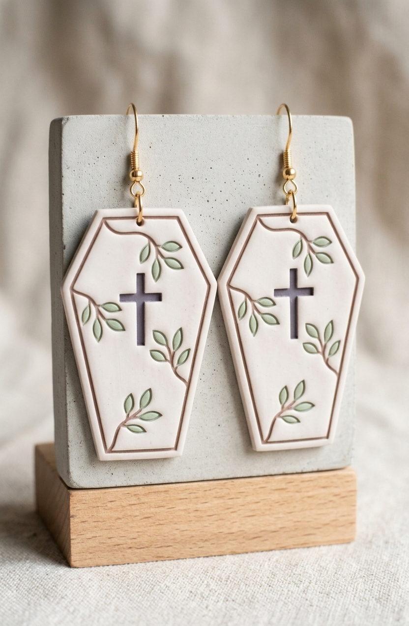 Emporte-pièce cercueil gothique avec croix et lierre pour bijoux et créations DIY – 30 à 45 mm – EP-525