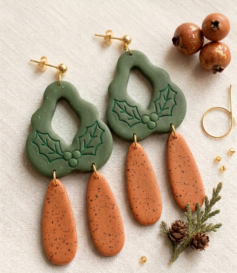 Emporte-pièces boule de Noël houx – Lot de 2 – EP-599 – Pampilles et boucles d'oreilles – 40 à 60 mm (ensemble)