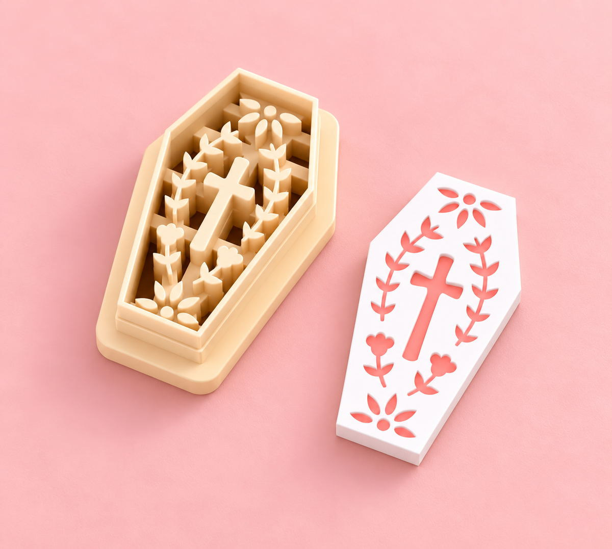 Emporte-pièce Cercueil floral avec croix – 25 à 45 mm – EP-778