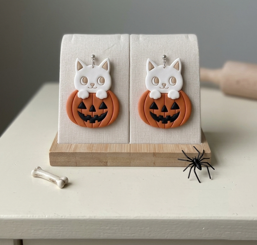 Emporte-pièces chat citrouille, yeux et masque – Lot de 3 – EP-592 – Pampilles et boucles d'oreilles – 25 à 40 mm