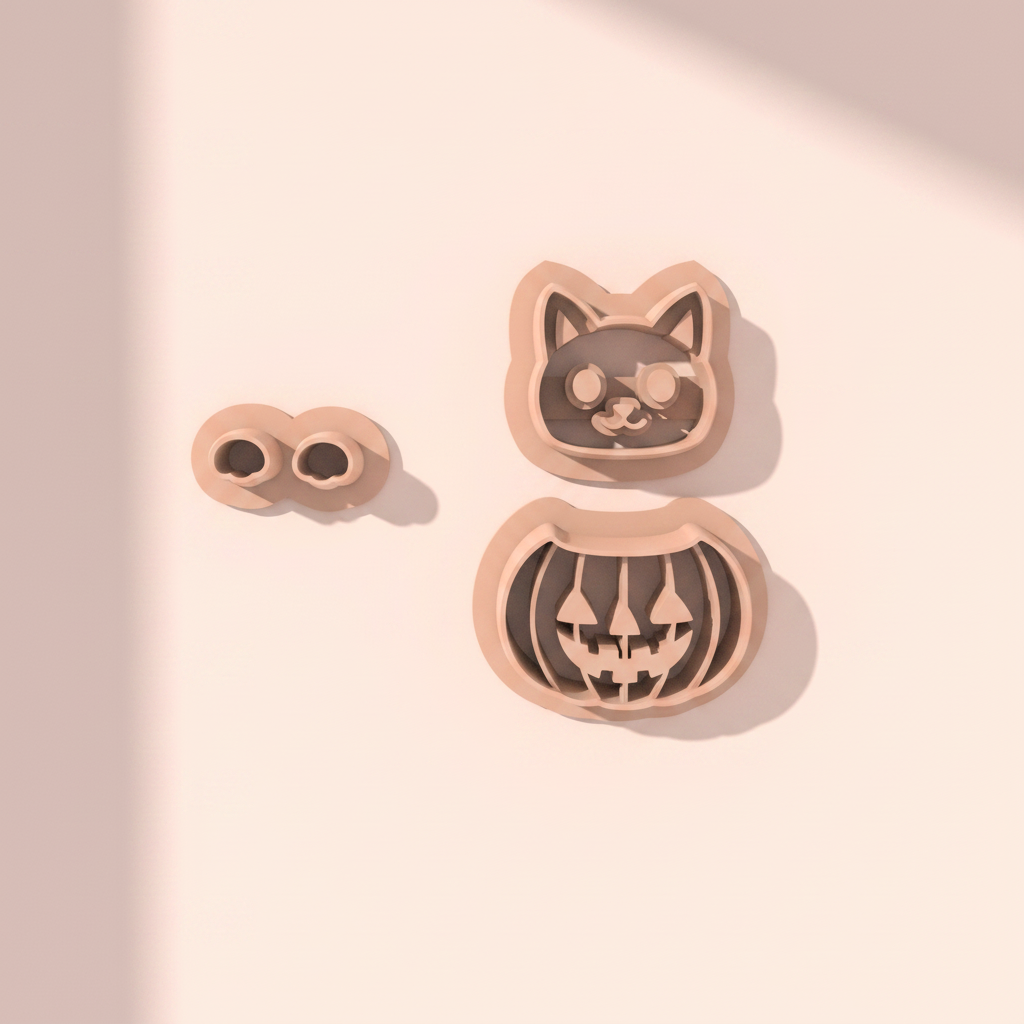Emporte-pièces chat citrouille, yeux et masque – Lot de 3 – EP-592 – Pampilles et boucles d'oreilles – 25 à 40 mm