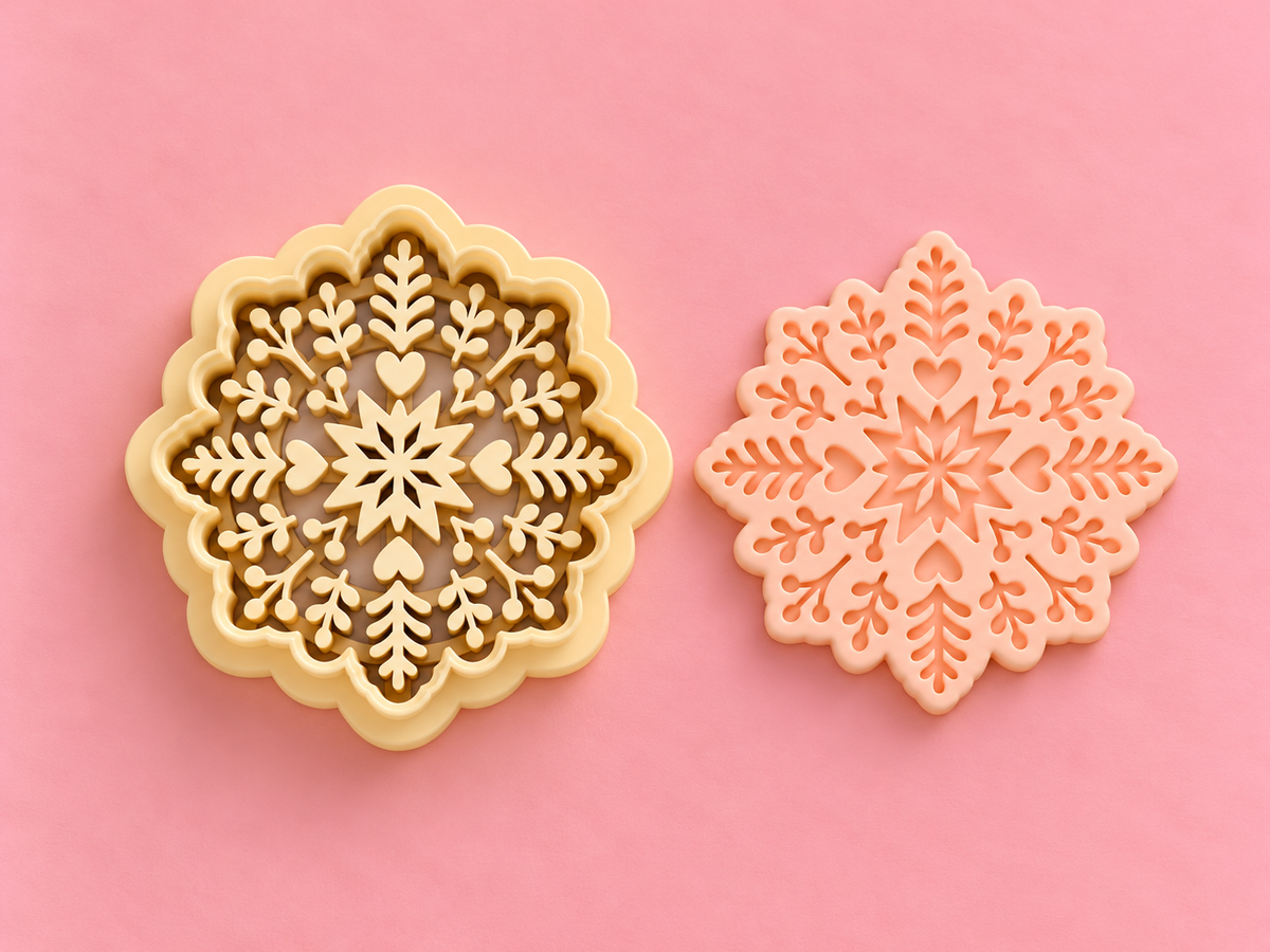 Emporte-pièce Flocon de neige floral avec cœurs et feuillage – 25 à 45 mm – EP-809