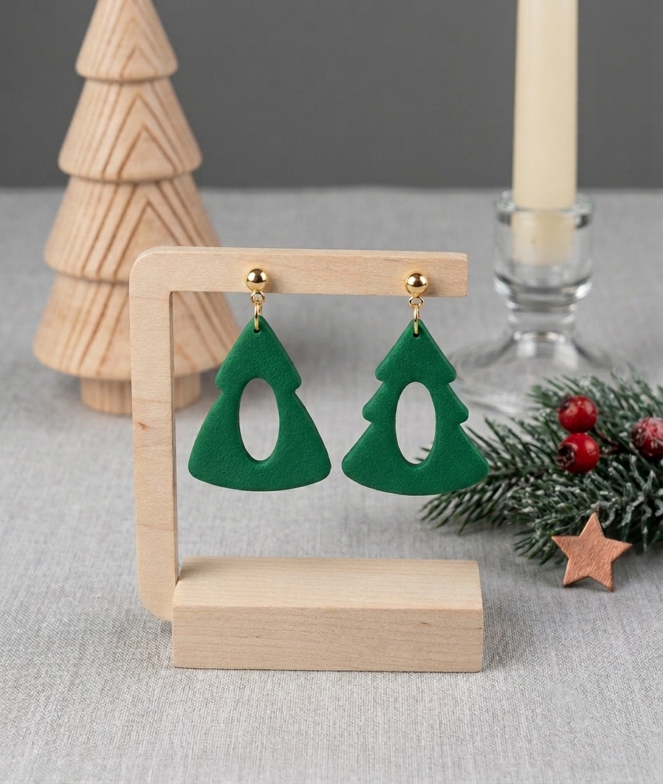 Emporte-pièces sapin minimaliste – Lot de 2 – EP-595 – Pampilles et boucles d'oreilles – 25 à 40 mm