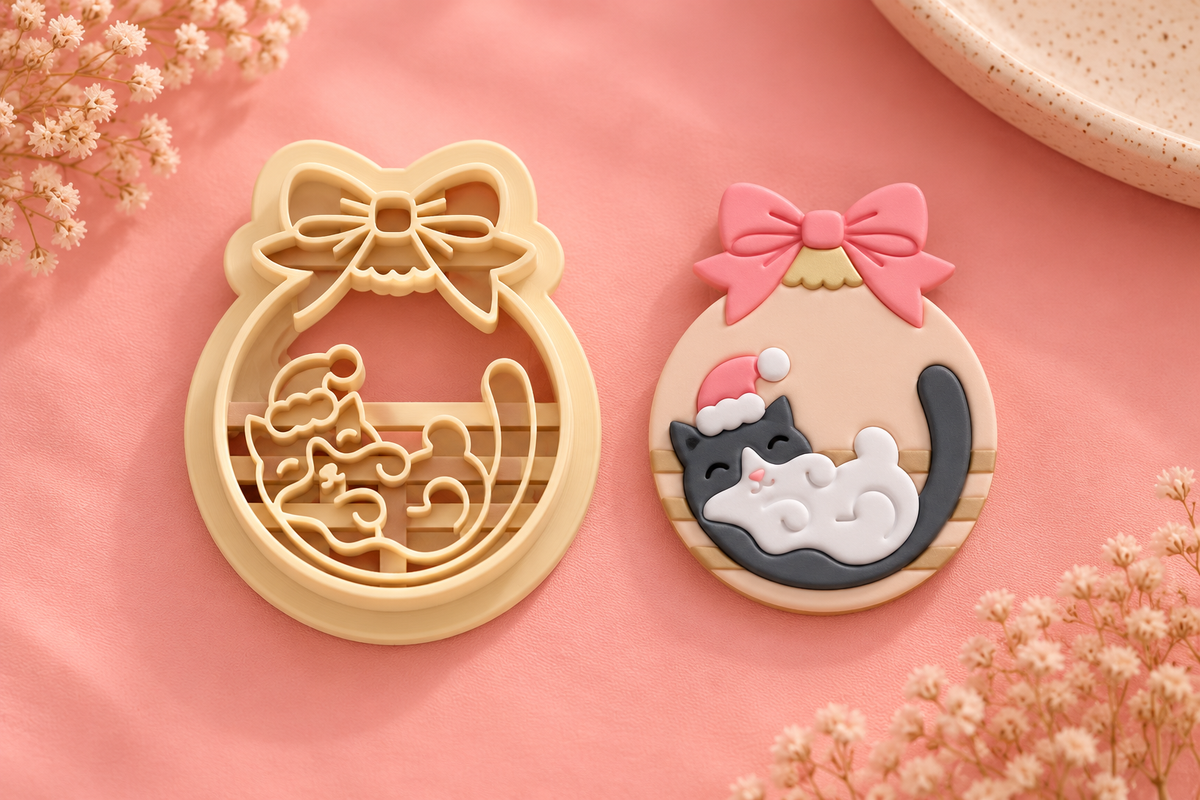Emporte-pièce Boule de Noël Chat avec bonnet – Spécial bijoux et créations de Noël – 25 à 45 mm – EP-788