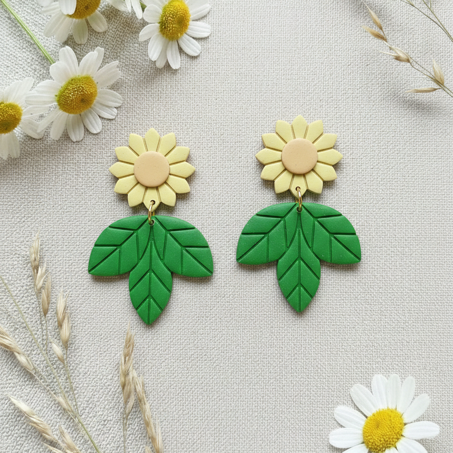 Emporte-pièces fleur + feuille géométrique – bijoux pâte polymère – lot de 3 – 35 à 50 mm – EP-249