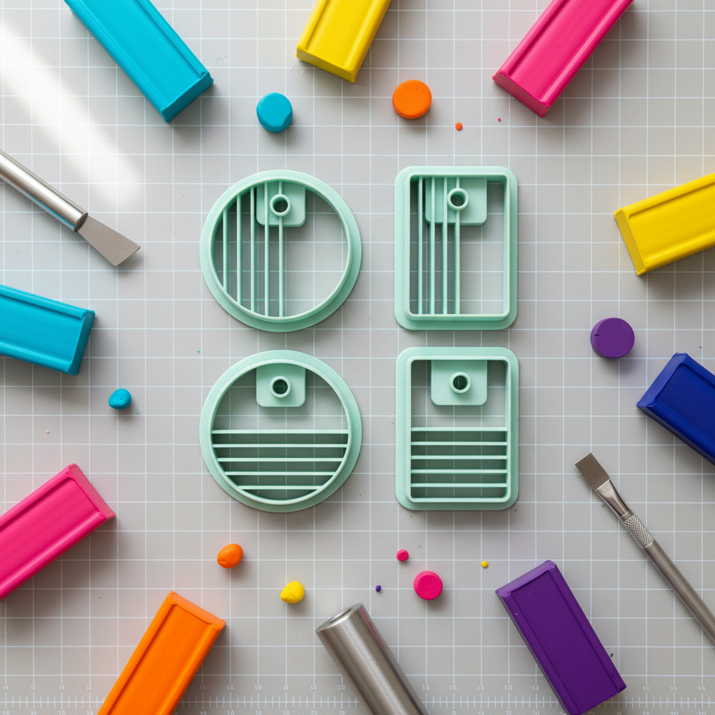 Emporte-pièces graphiques minimalistes – 4 versions au choix – cutters pâte polymère – bijoux DIY pampilles – rond ou rectangle – traits horizontaux ou verticaux – 25 à 35 mm – EP-185 – fabriqué en France