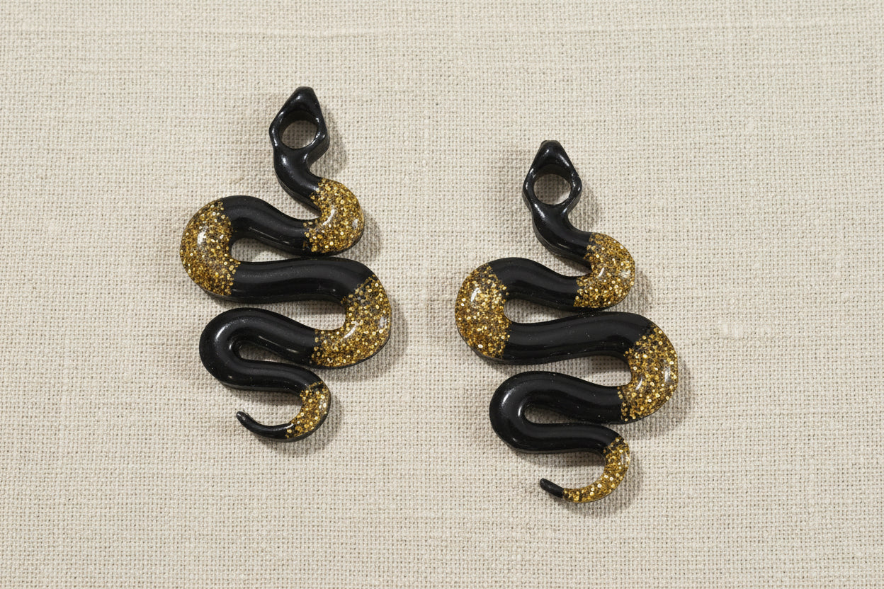 Boucles d’oreilles Serpent Noir & Or