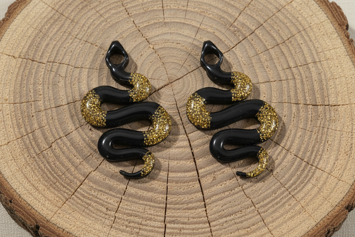 Boucles d’oreilles Serpent Noir & Or