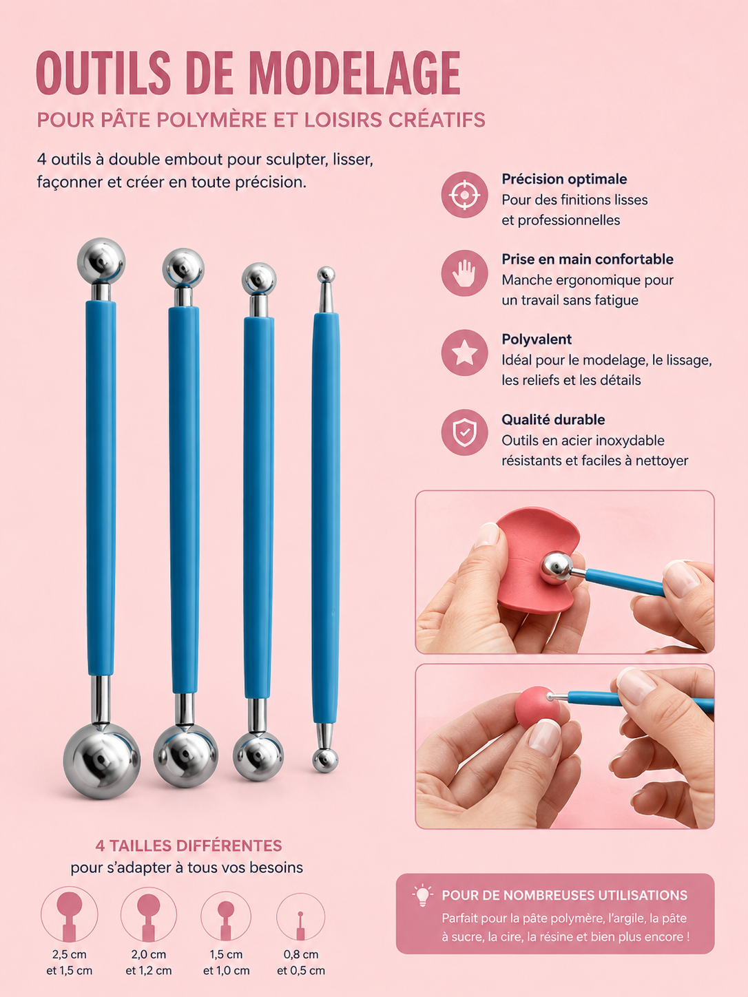 Outils de modelage - Lot de 4 double embouts