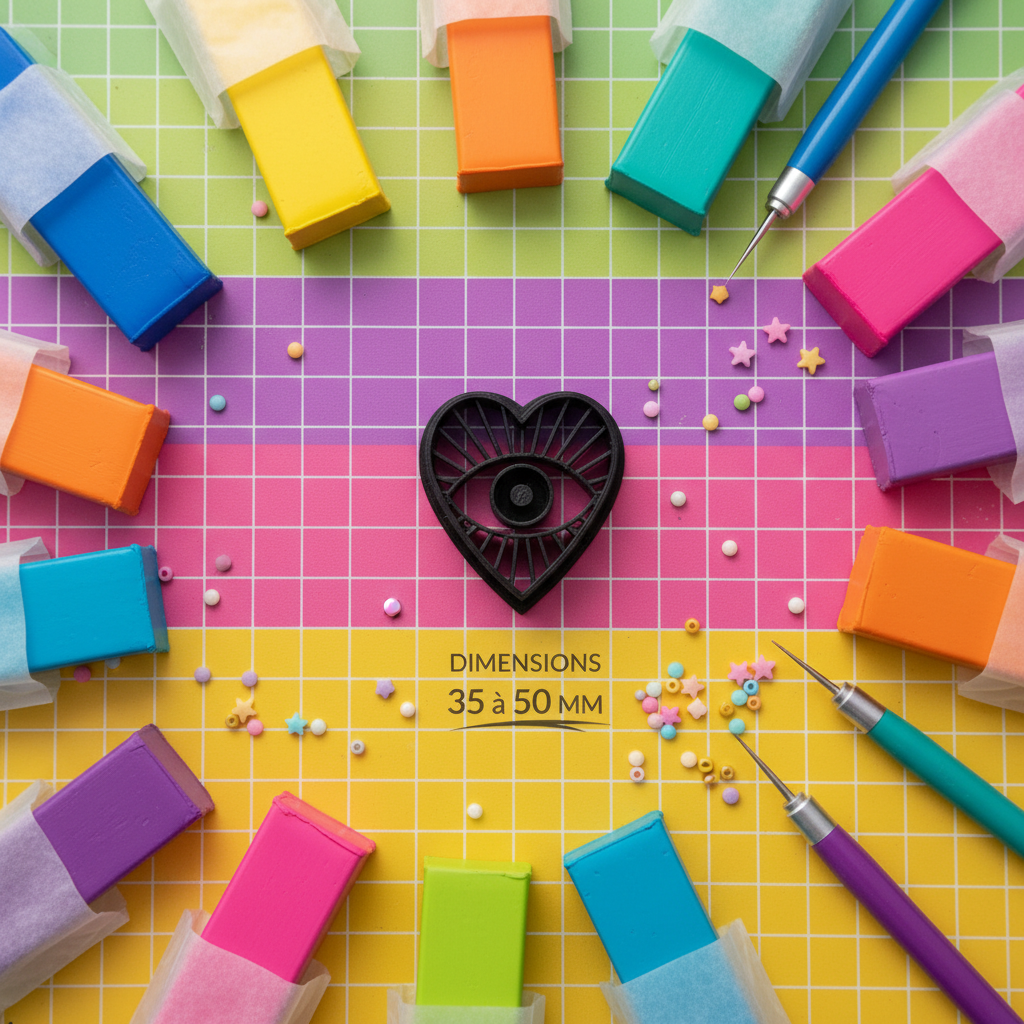 Emporte-pièce cœur œil – bijoux pâte polymère – cutter DIY pampilles – 35 à 50 mm – EP-141 – fabriqué en France