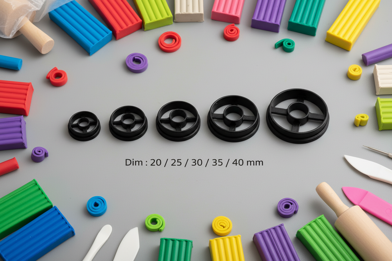 Emporte-pièce rond au choix 20 / 25 / 30 / 35 / 40 mm – Découpe pâte polymère FIMO – Outil bijoux DIY – Fabriqué en France. Ep-32.