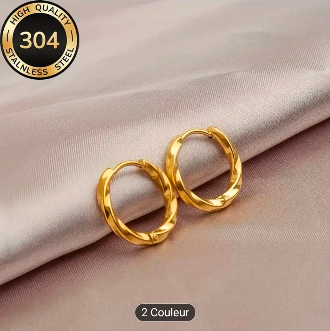 Créoles torsadées 19 mm – Acier inoxydable 304 (Argenté ou Doré)