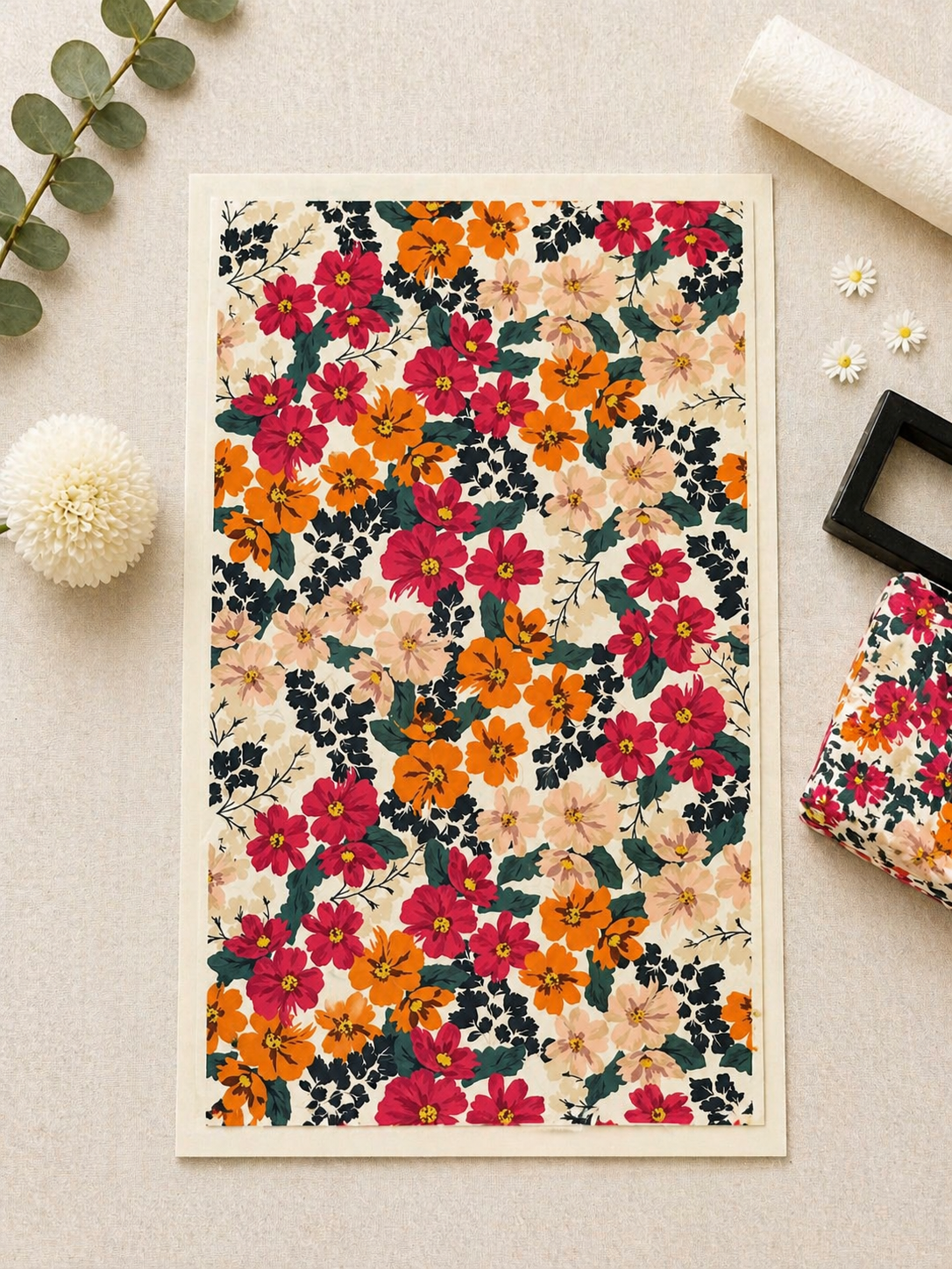 Feuille de transfert feuillage fleuri pour pâte polymère  – 7,5 x 12 cm – création bijoux DIY. TF89