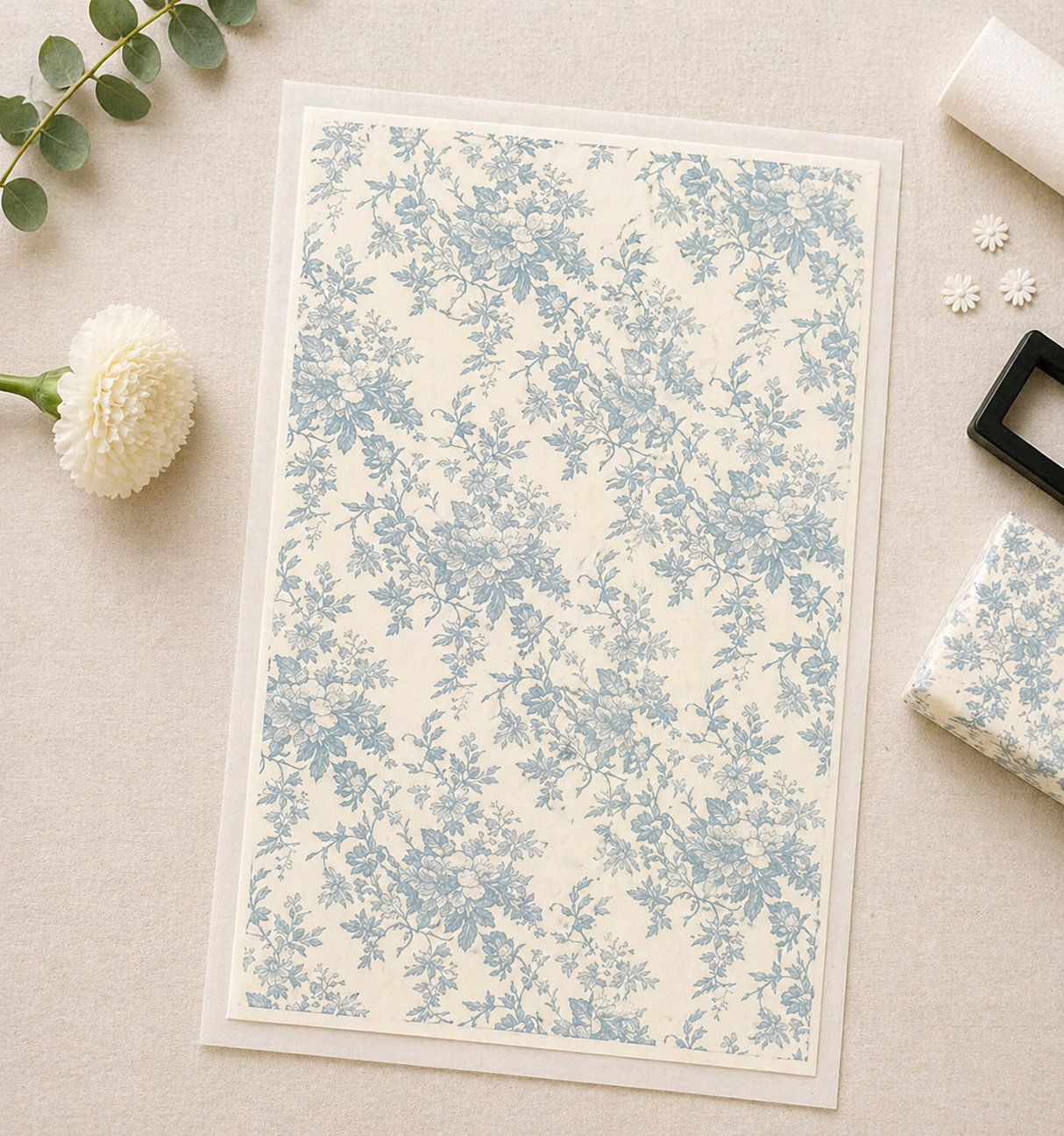 Feuille de transfert feuillage bleu pour pâte polymère  – 7,5 x 12 cm – création bijoux DIY. TF78
