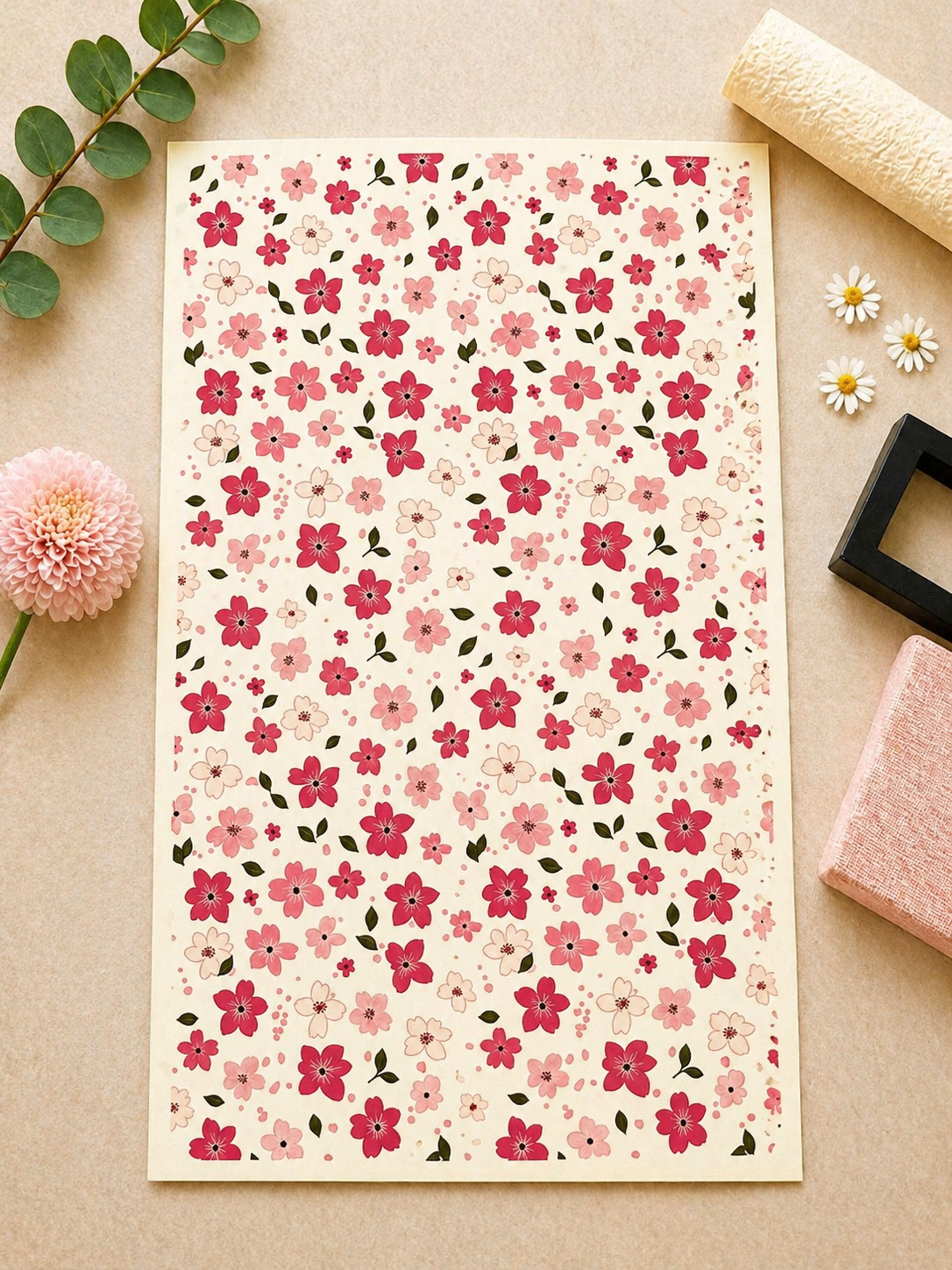 Feuille de transfert fleurs pour pâte polymère  – 7,5 x 12 cm – création bijoux DIY. TF104