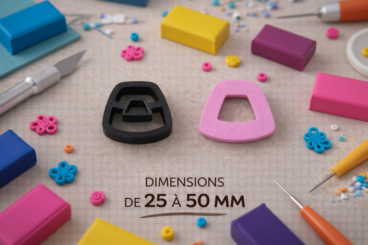 Emporte-pièce bijoux pâte polymère trapèze ajouré – outil DIY boucles d’oreilles – 25 à 50 mm – fabriqué en France. EP-123