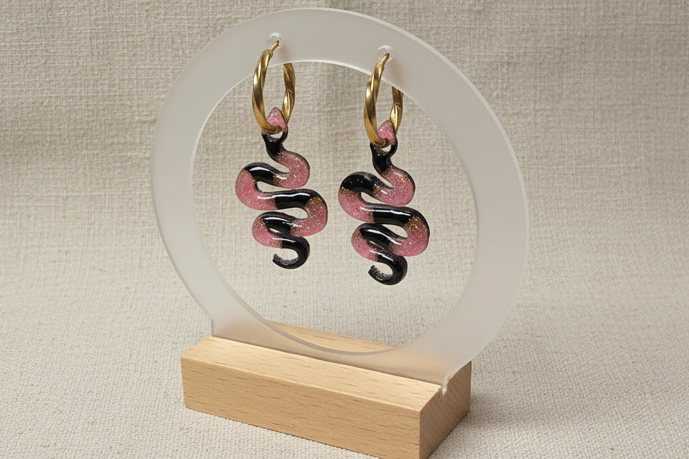 Pampilles Serpent Rose & Noir Pailleté