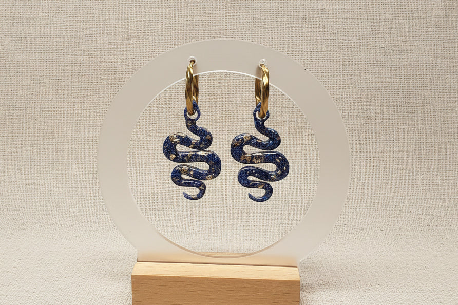 Pampilles Serpent Bleu Nuit Pailleté Doré