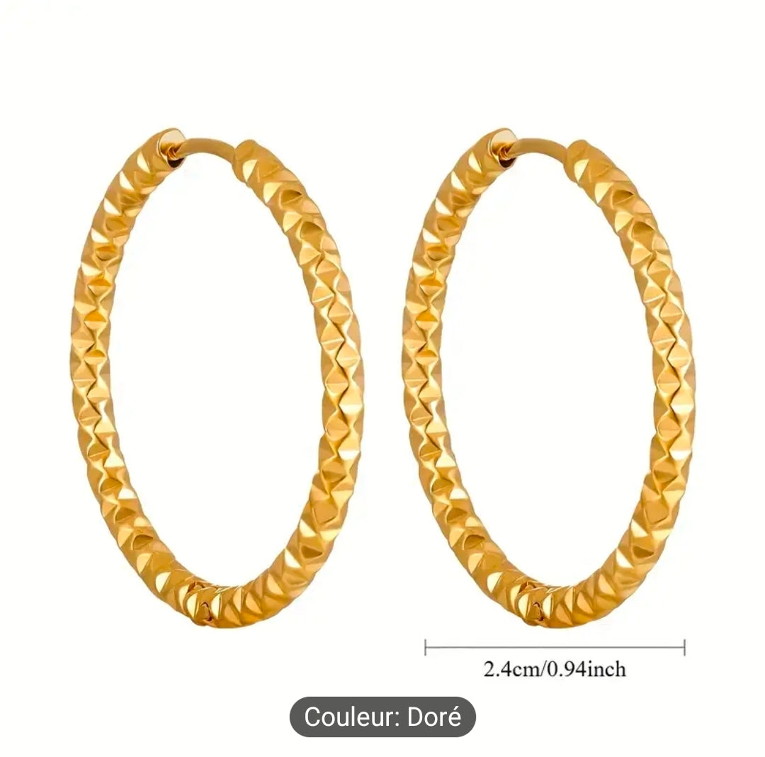 Créoles ciselées – Acier inoxydable 304 (Argenté ou Doré)