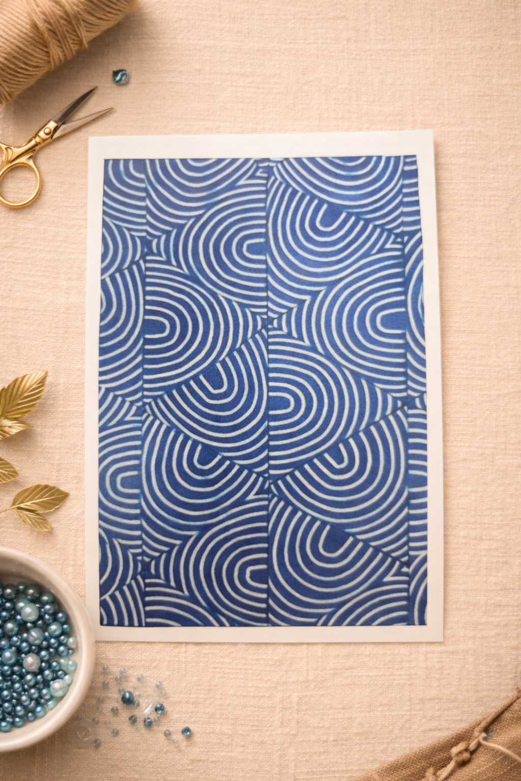Feuille de transfert motif vagues graphiques bleues – design géométrique pour pâte polymère bijoux DIY. TF42